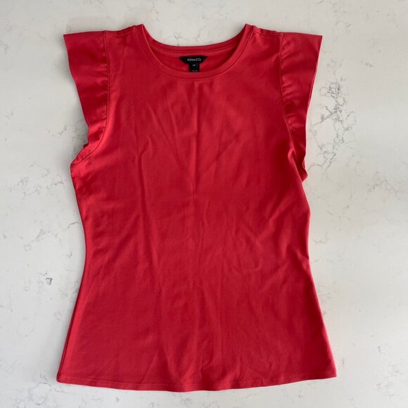 RW&CO. Responsible Crew Nk Flutter Sleeve Viscose Nylon Blend Top Lt. Red S NWT - Picture 2 of 10